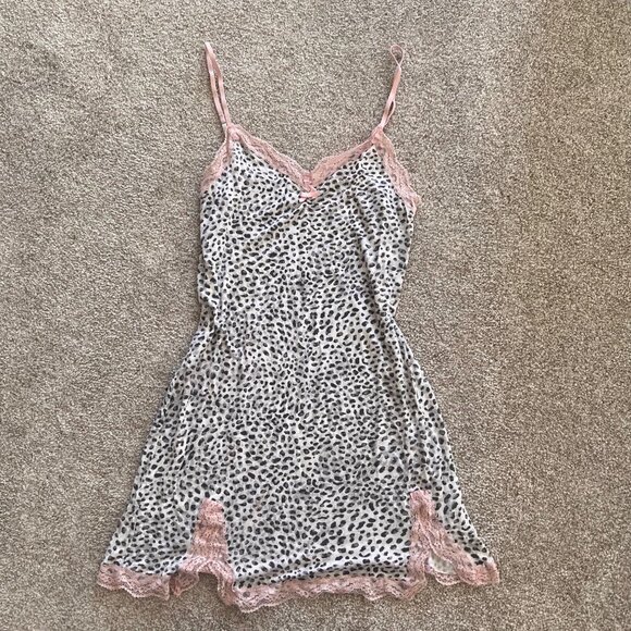 Y2K Gray & Pink Leopard Cheetah Babydoll Lingerie Mini Dress Top S - Picture 4 of 8